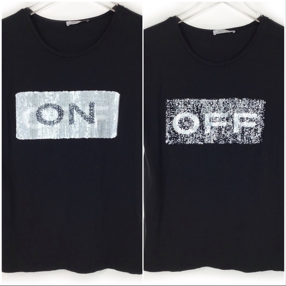 Zara Tops - Zara Sequin On Off tee black M t-shirt Tra…
